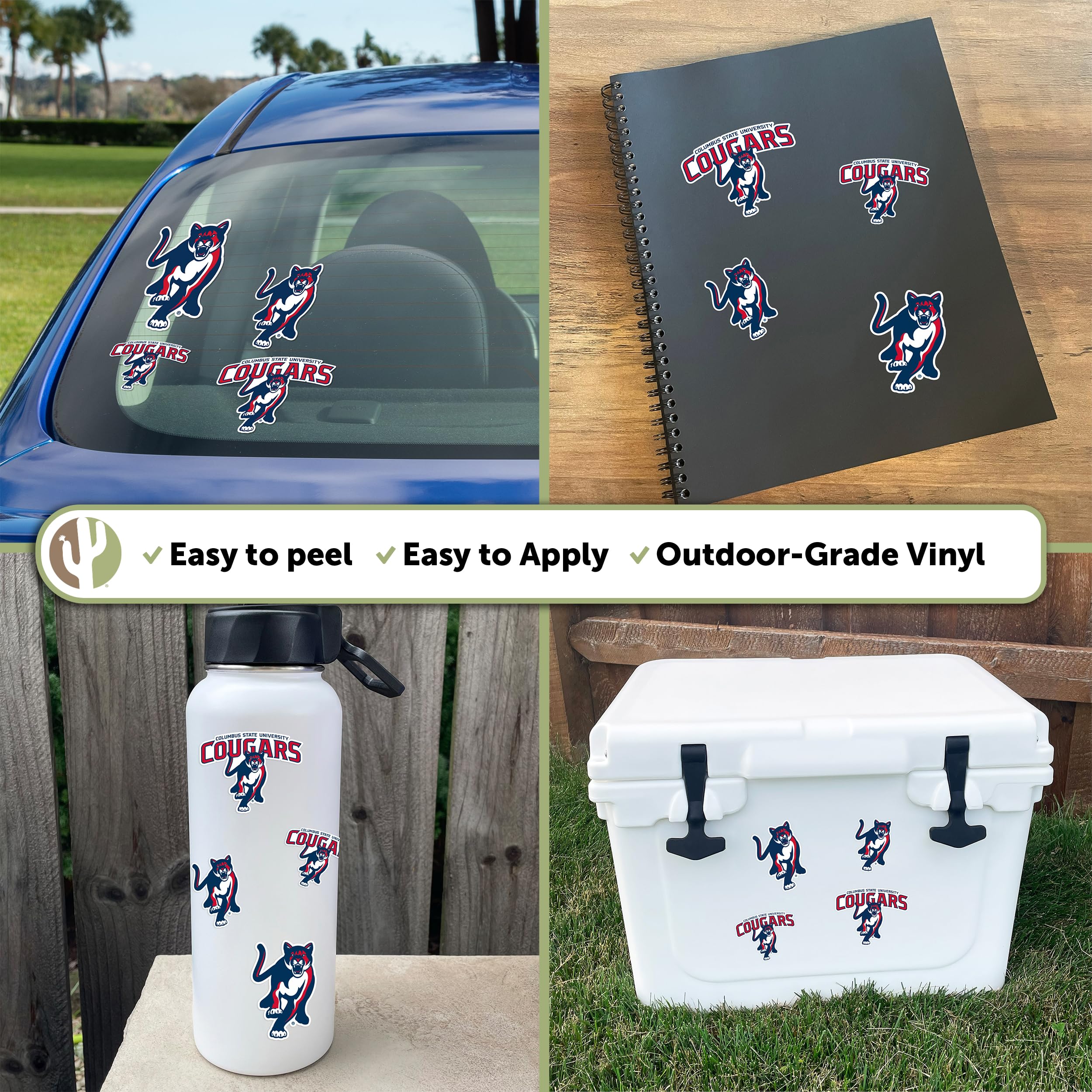 CSU Cougars Desert Cactus Vinyl Decals - Waterproof Stickers for Laptop, Water Bottle, Car & Scrapbook - Columbus State University Spirit Decals - Perfect for School Pride & Gifts