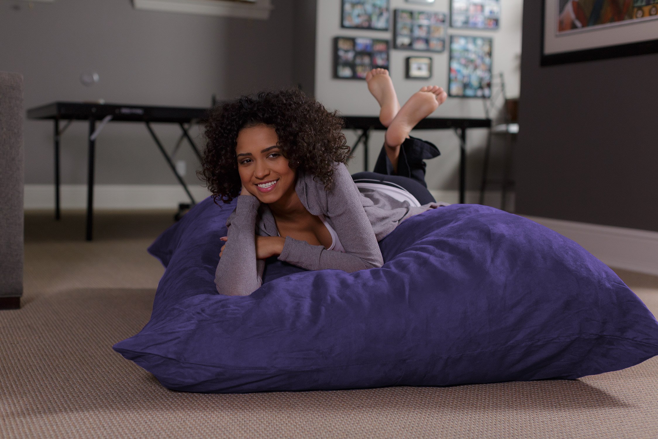 Ultra Soft Memory Foam Bean Bag Chair with Plush Microsuede Cover - Comfortable Foam Filled Furniture for Dorm Room, Living Room & Bedroom - Purple Lounge Chair for Relaxing, Gaming & Movie Nights
