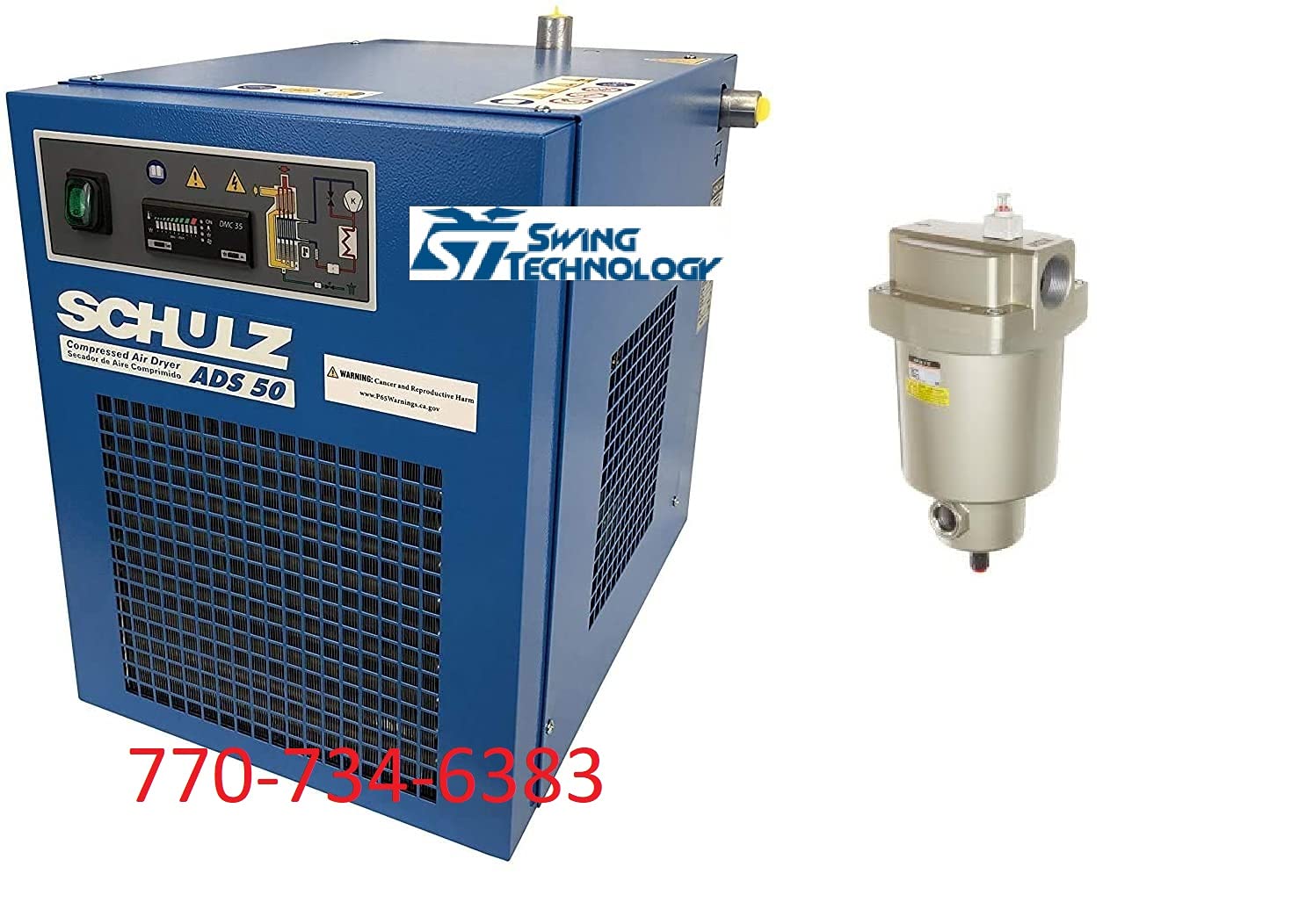 Schulz Refrigerated Air Compressor Dryer 50-65 CFM 115V with Particulate Filter - Ideal for Automotive Shops, Woodworking & Industrial Applications