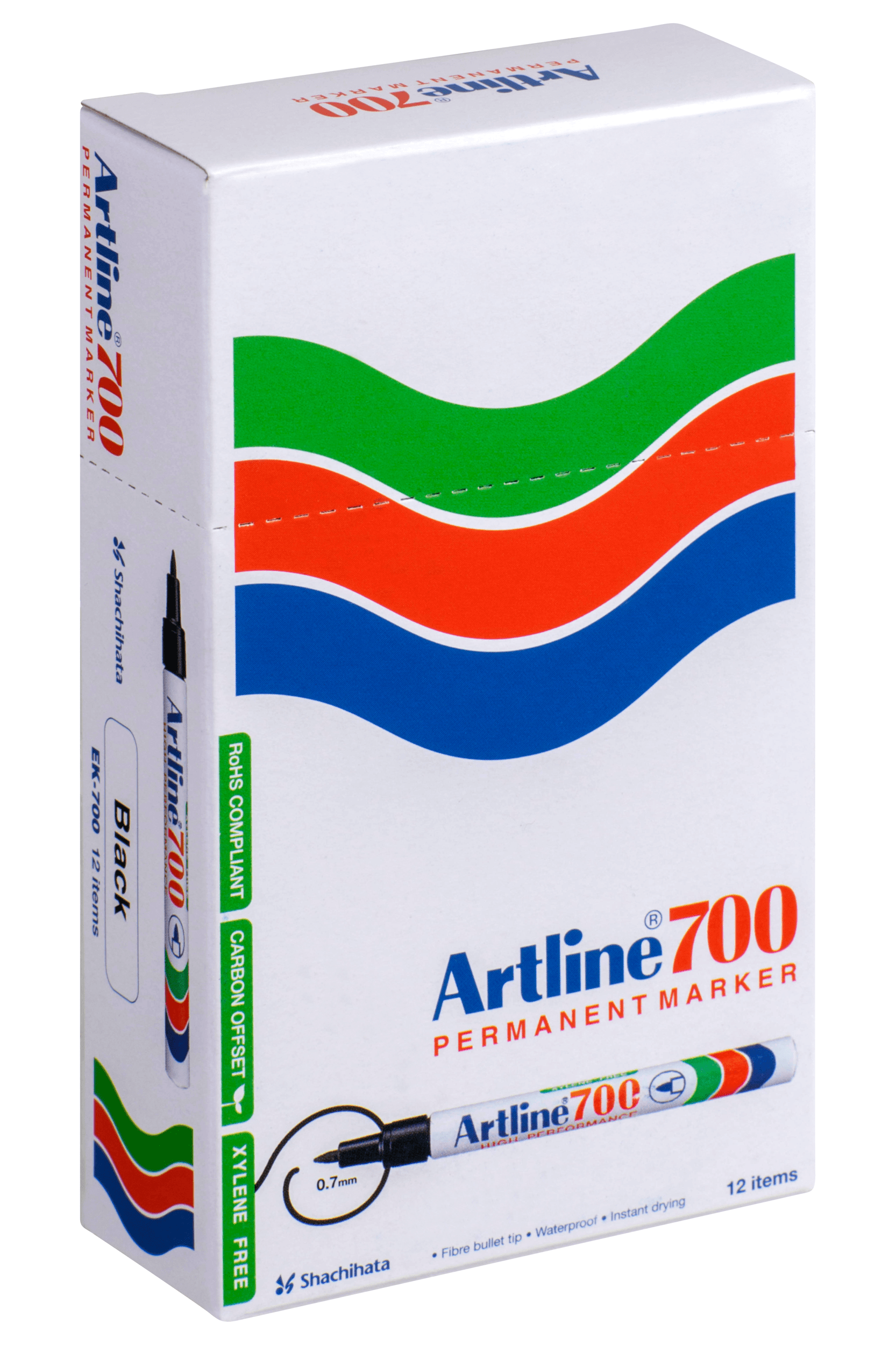 Artline 700 Permanent Marker Fine Tip Black - 12 Pack for Office, School & Home Use - Ideal for Labeling, Crafting & Writing on Various Surfaces