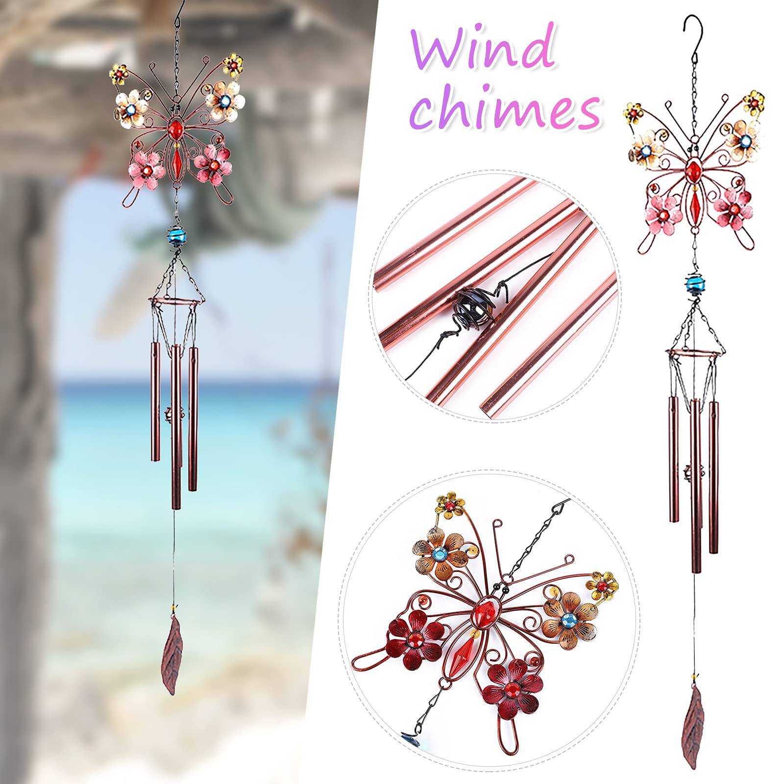 ihtha Painted Butterfly Wind Chime - Rust-Proof Metal Wall Hanging Decor for Home & Garden (Multicolor) | Perfect for Bedroom, Patio, and Outdoor Spaces