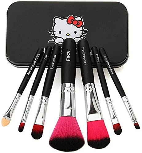 Hello Kitty Makeup Brush Set - 7 Piece Latex-Free, Anti-Microbial Foam Brushes with Storage Box | Cute Pink/Black Cosmetic Brushes for Eyeshadow, Foundation & Blending | Perfect Gift for Makeup Lovers & Hello Kitty Fans