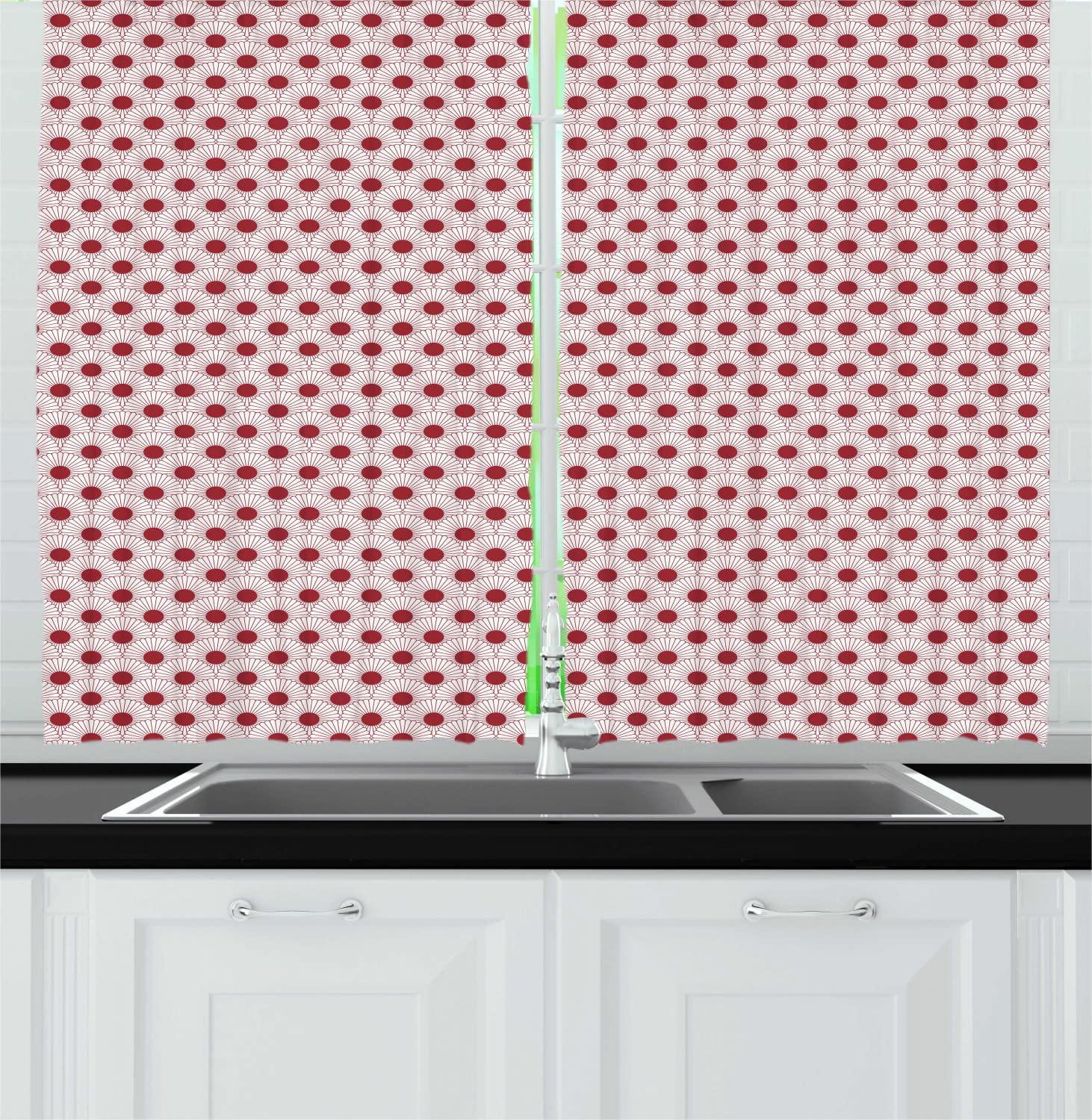 Ambesonne Floral Long Kitchen Curtains - Traditional Japanese Chrysanthemum Print Monotone Drapes, 55