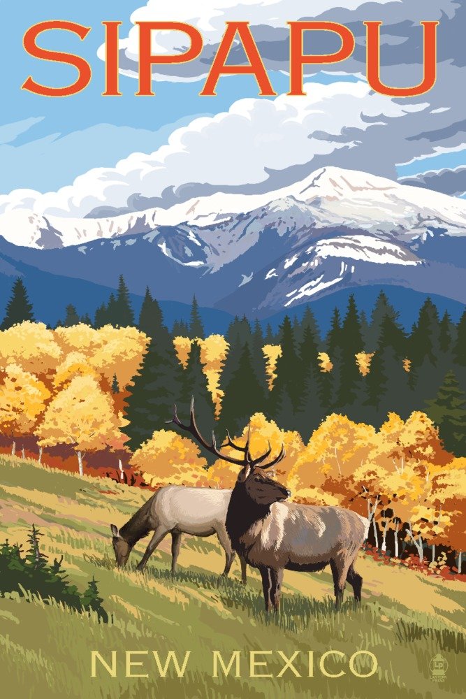 36x54 Sipapu New Mexico Elk and Mountains Giclee Gallery Print - Travel Poster Wall Art Decor for Living Room, Office & Cabin