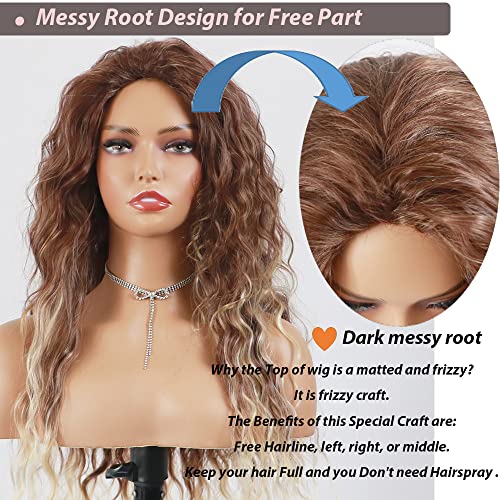 Curly Blonde Brown Reverse Ombre Wig - Long Synthetic Hairpiece for Cosplay, Halloween & Daily Fashion