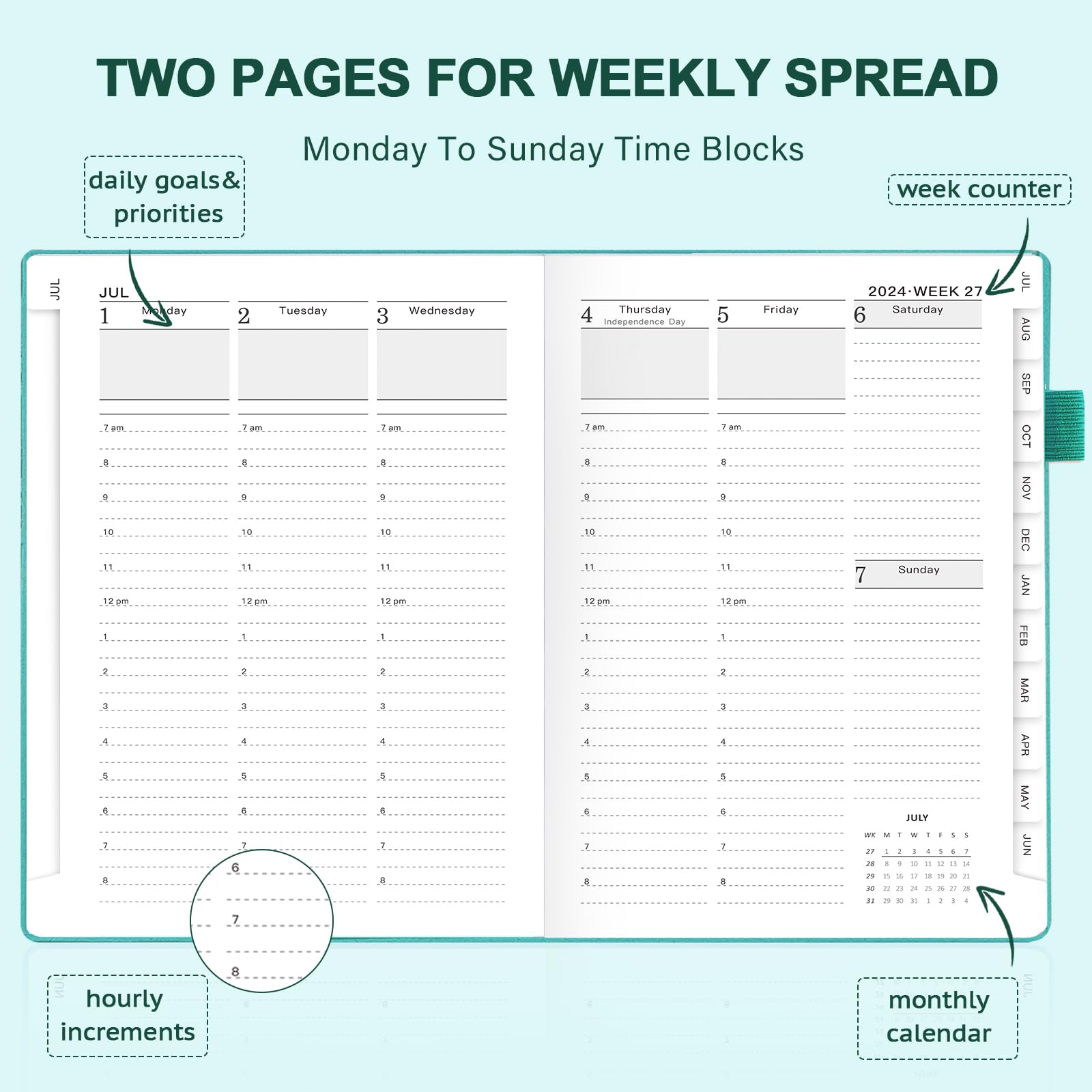 JUBTIC 2024-2025 Academic Planner - Daily Weekly Monthly Appointment Book from July 2024 to June 2025 with Hourly Schedule, Soft Cover A5 (5.8