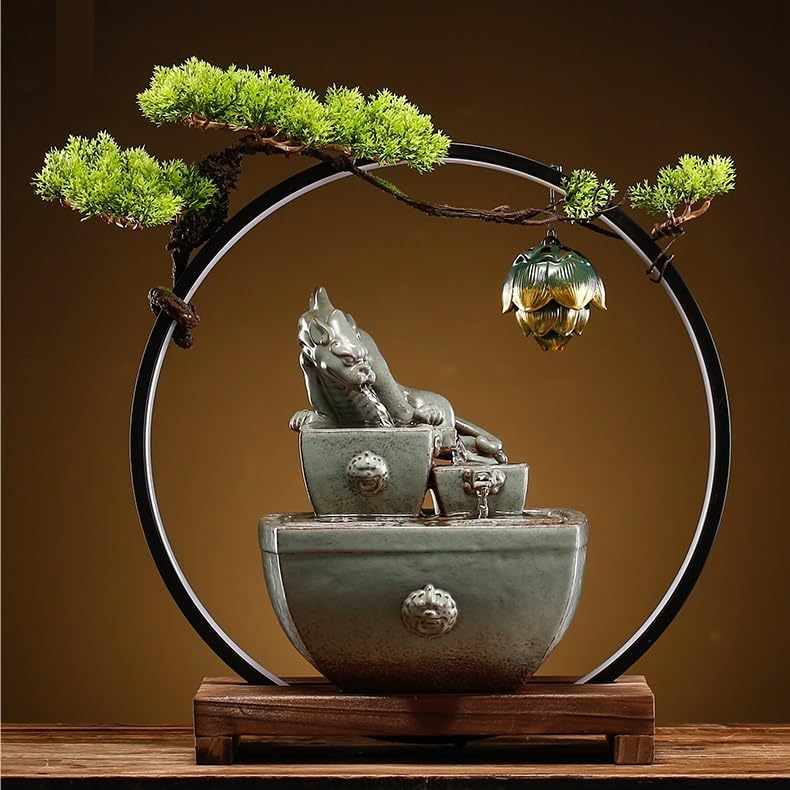 Premium Indoor Water Fountain for Desk - Flowing Tabletop Fountain with Money Circulation Design, Perfect for Office, Tea Room, and Home Decor | Relaxing Zen Water Feature for Workspace & Reception Areas