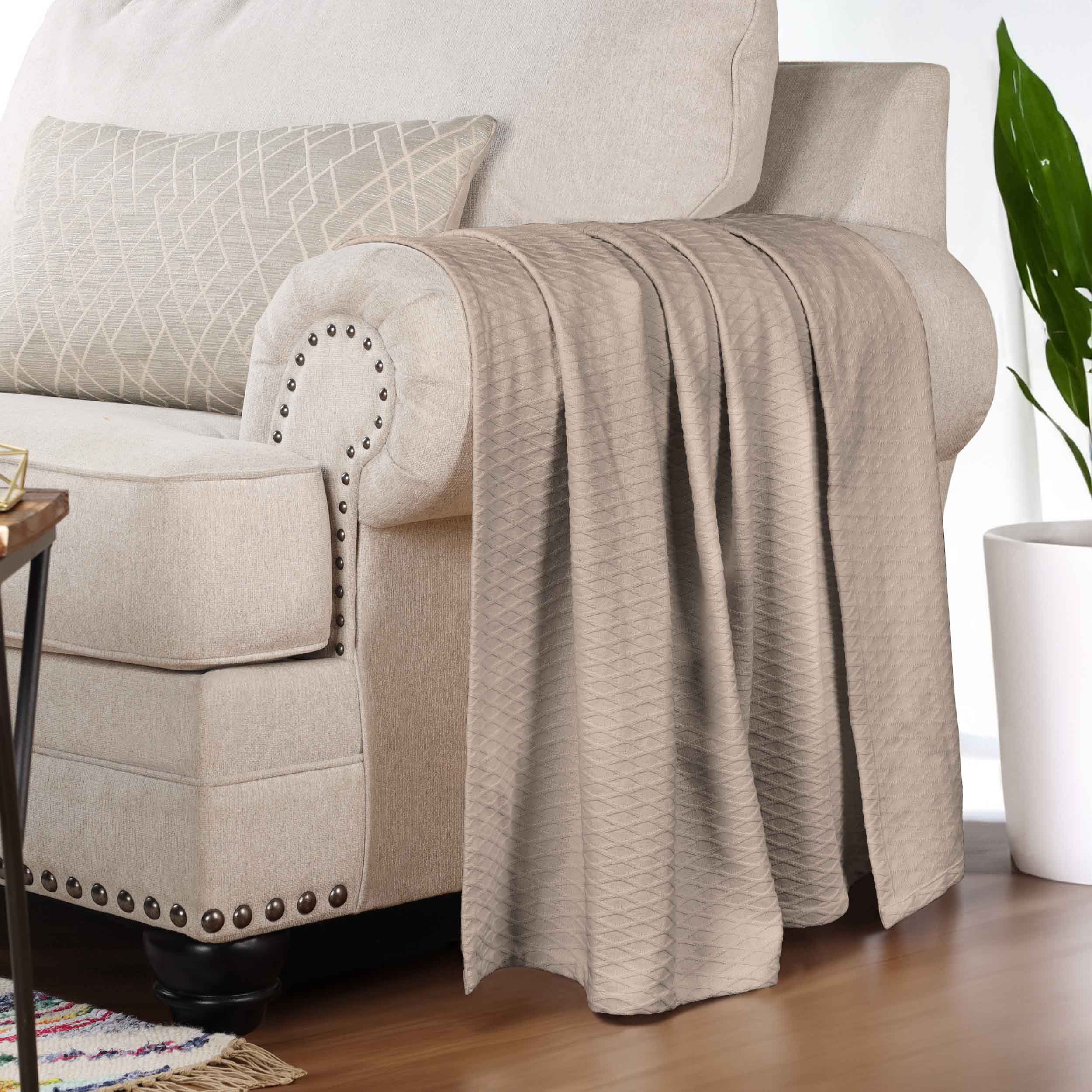 Premium Cotton All-Season Diamond Pattern Bed Blanket & Sofa Throw - Soft Cozy Blanket for Bedroom, Living Room, Travel and Gift Giving