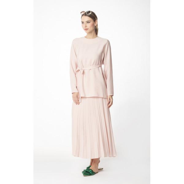 Abaci Solid Tunic & Skirt Set 13343 Pink - Women's Casual Outfit for Work, Church & Special Occasions