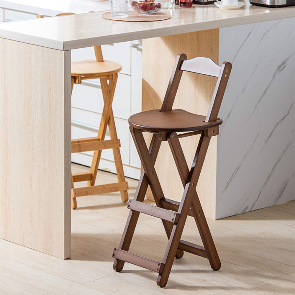 Solid Wood Folding Bar Stools with Backrest & Footrest - Counter Height Kitchen Stools for Breakfast Nook, Dining Room & Home Bar - Brown Wooden Stools for Compact Spaces