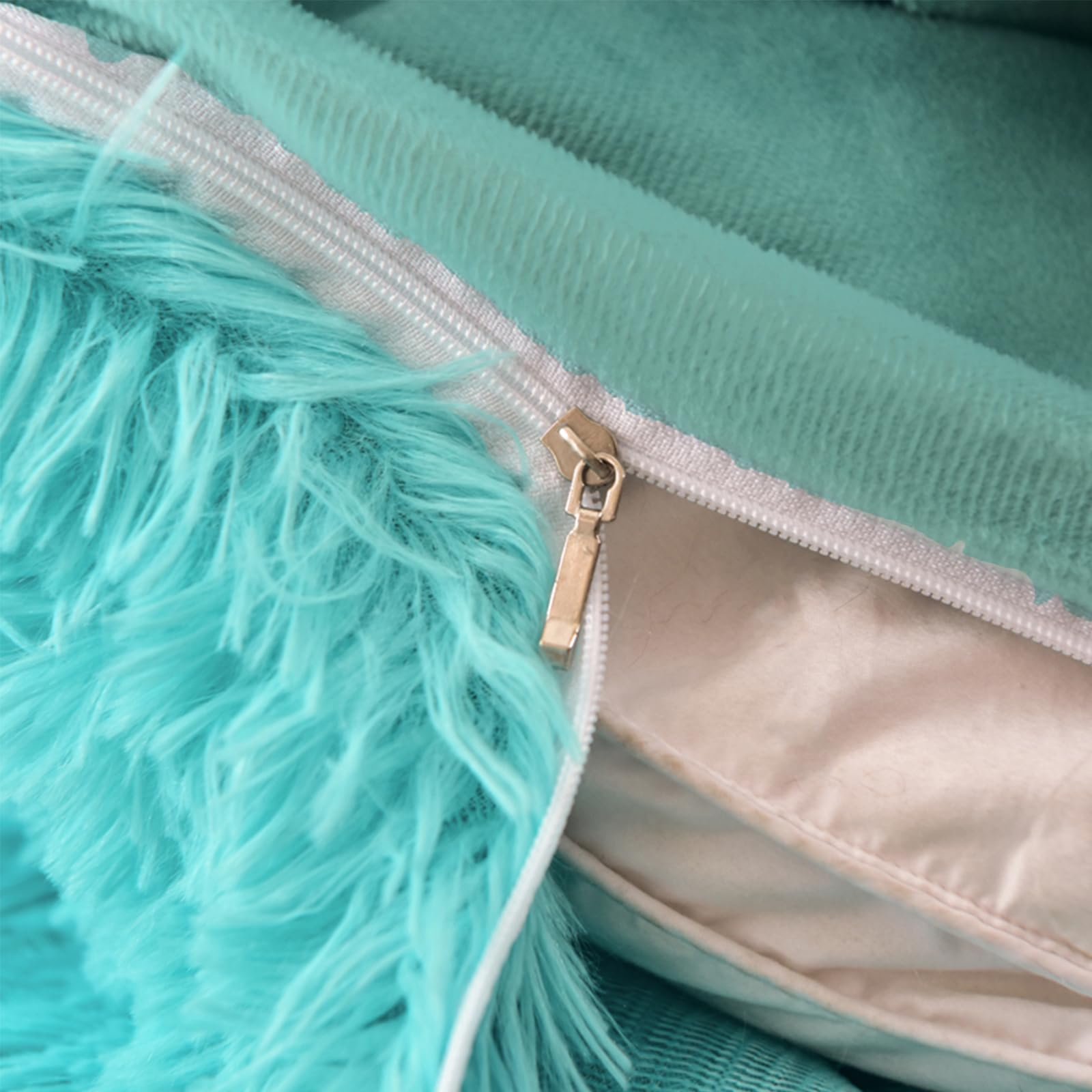 MorroMorn 5-Piece Shaggy Duvet Cover Set - Long Faux Fur Luxury Ultra Soft Bedding (Aqua, Full/Queen Size) for Cozy Winter Nights & Luxurious Bedroom Decor
