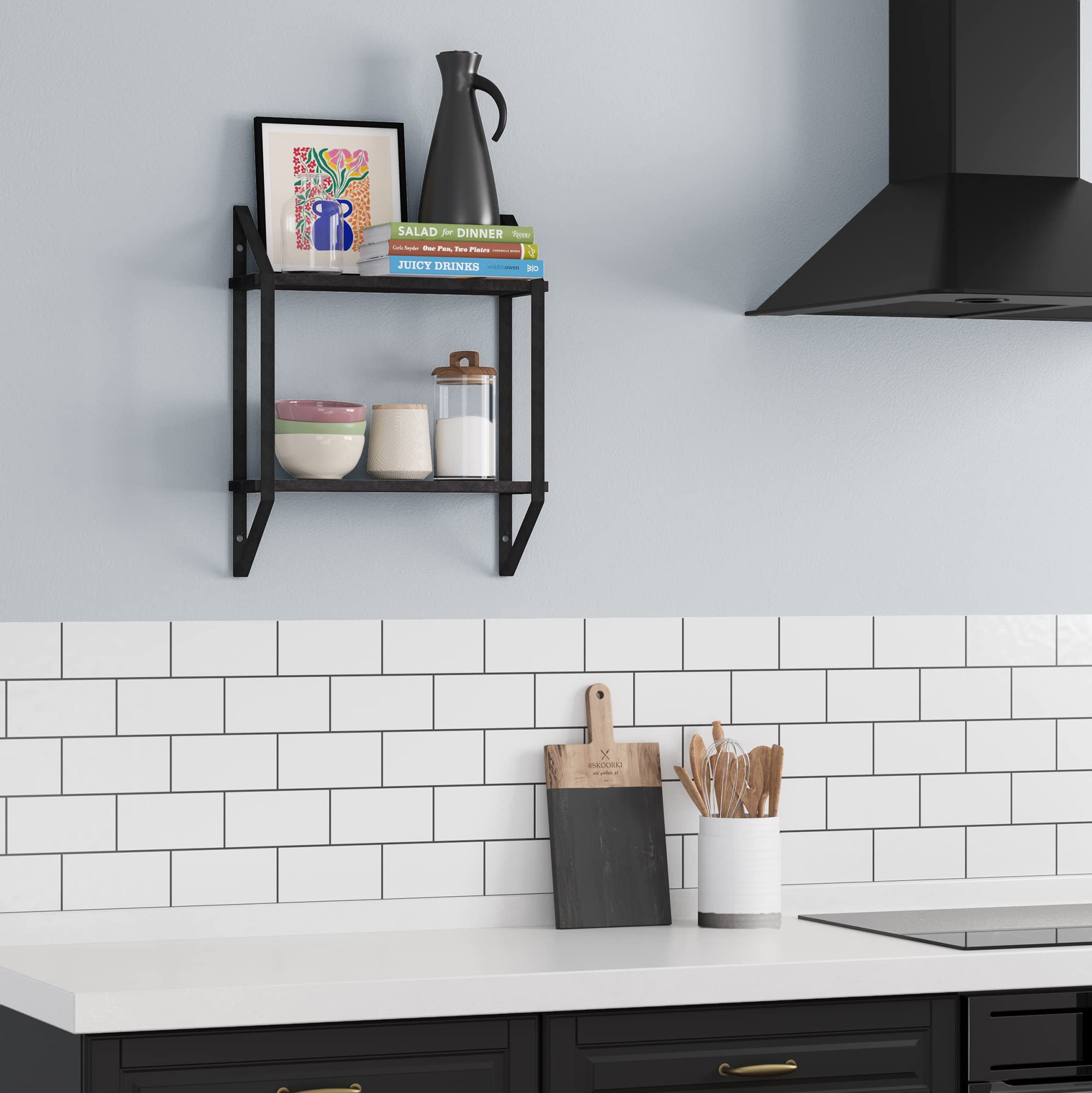 **Ponza Floating Wall Shelves - 2 Tier Black Wall Mounted Shelves for Bathroom, Living Room & Office Organization | Space-Saving Storage for Books, Decor & Kitchen Essentials**