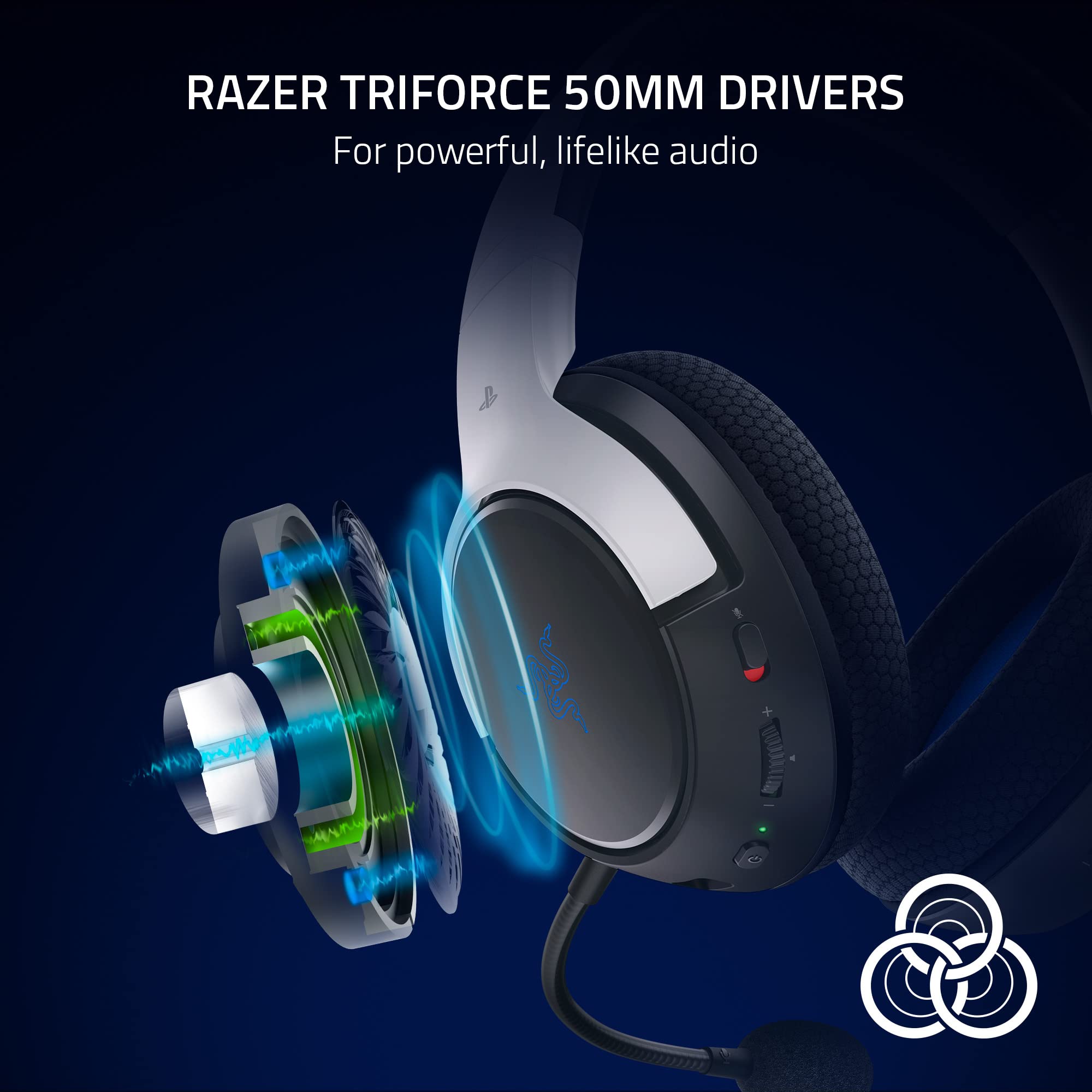 Razer Kaira HyperSpeed Wireless Gaming Headset for PS5, PS4, PC & Mobile - 50mm Drivers, HyperClear Mic, Memory Foam Cushions, Bluetooth, 30-Hour Battery (White/Black) - Perfect for Competitive Gaming, Streaming & Long Play Sessions