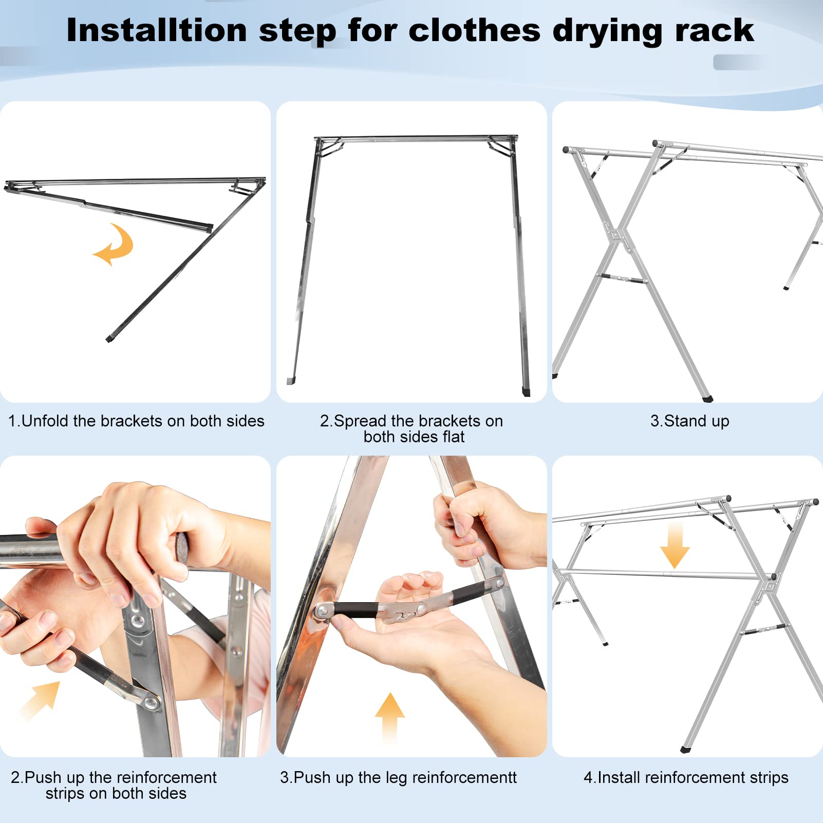 Stainless Steel Heavy Duty Foldable Clothes Drying Rack - 79 Inch Collapsible Laundry Rack with Windproof Hooks for Indoor & Outdoor Use - Perfect for Apartments, Balconies, and Small Spaces