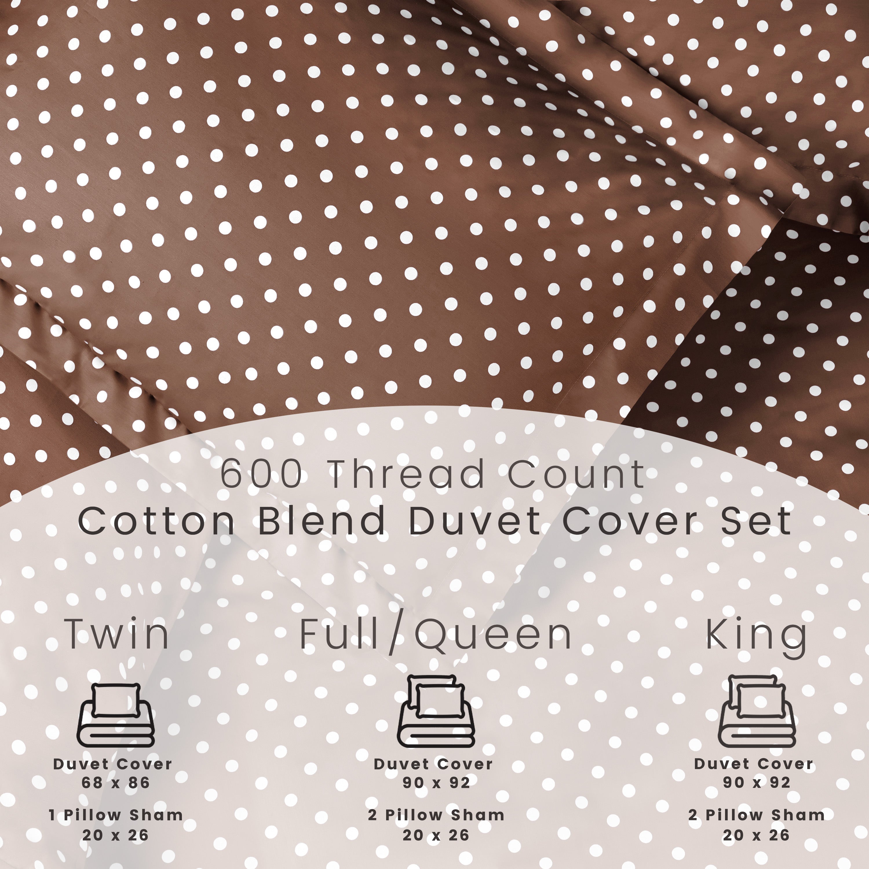 Premium 600 Thread Count Cotton Blend Polka Dot Duvet Cover Set - Soft & Breathable Bedding for Cozy Nights - Perfect for Master Bedroom, Guest Room & Dorm Decor