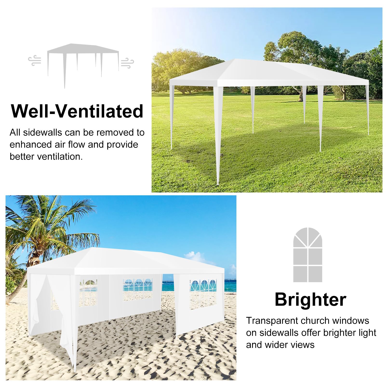 HOTEEL 10x20 FT White Waterproof Canopy Tent with Removable Sidewalls - UV Protection Outdoor Party Tent for Wedding, BBQ, Camping, and Events - Perfect for Backyard Gatherings, Beach Parties, and Market Stalls
