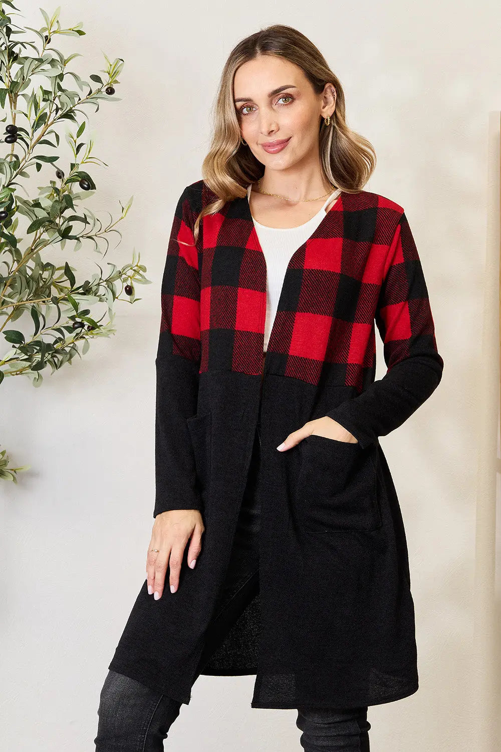 Heimish Full Size Plaid Open Front Cardigan for Women | Soft & Cozy Knit Sweater | Perfect for Fall & Winter Layering | Office, Casual & Home Wear