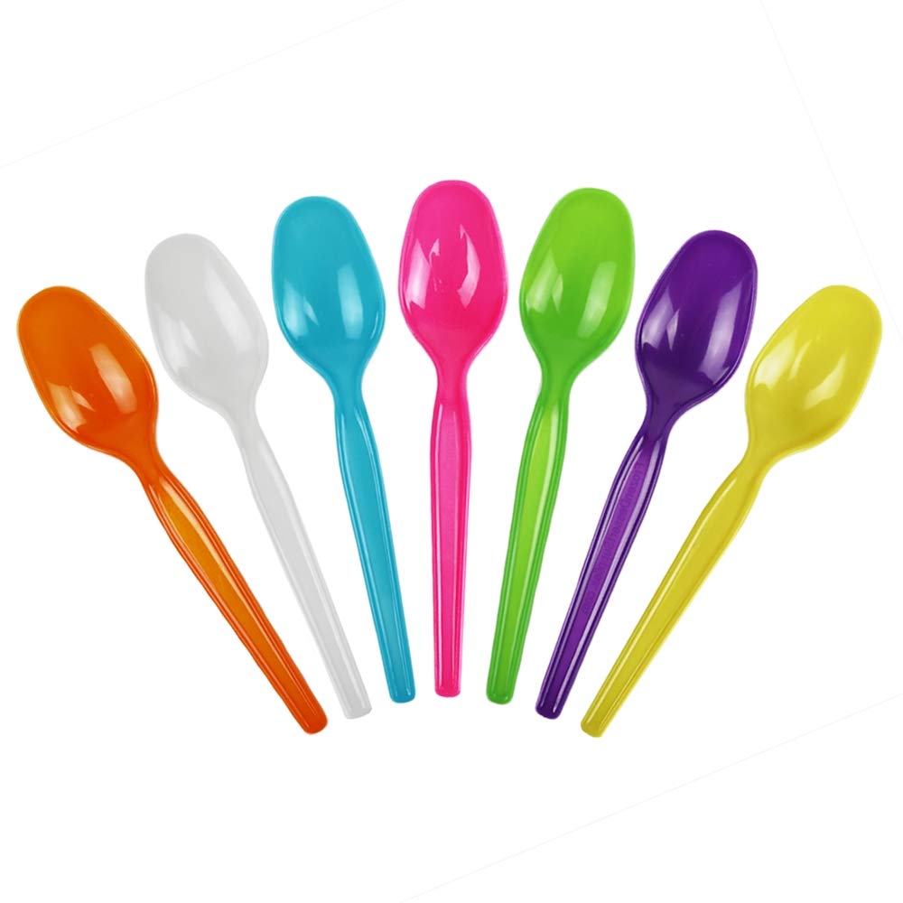 1000-Count Disposable Plastic Spoons - Mixed Color Bulk Party Spoons for Ice Cream, Desserts & Catering | Durable Frozen Treat Supplies for Parties, Picnics & Events