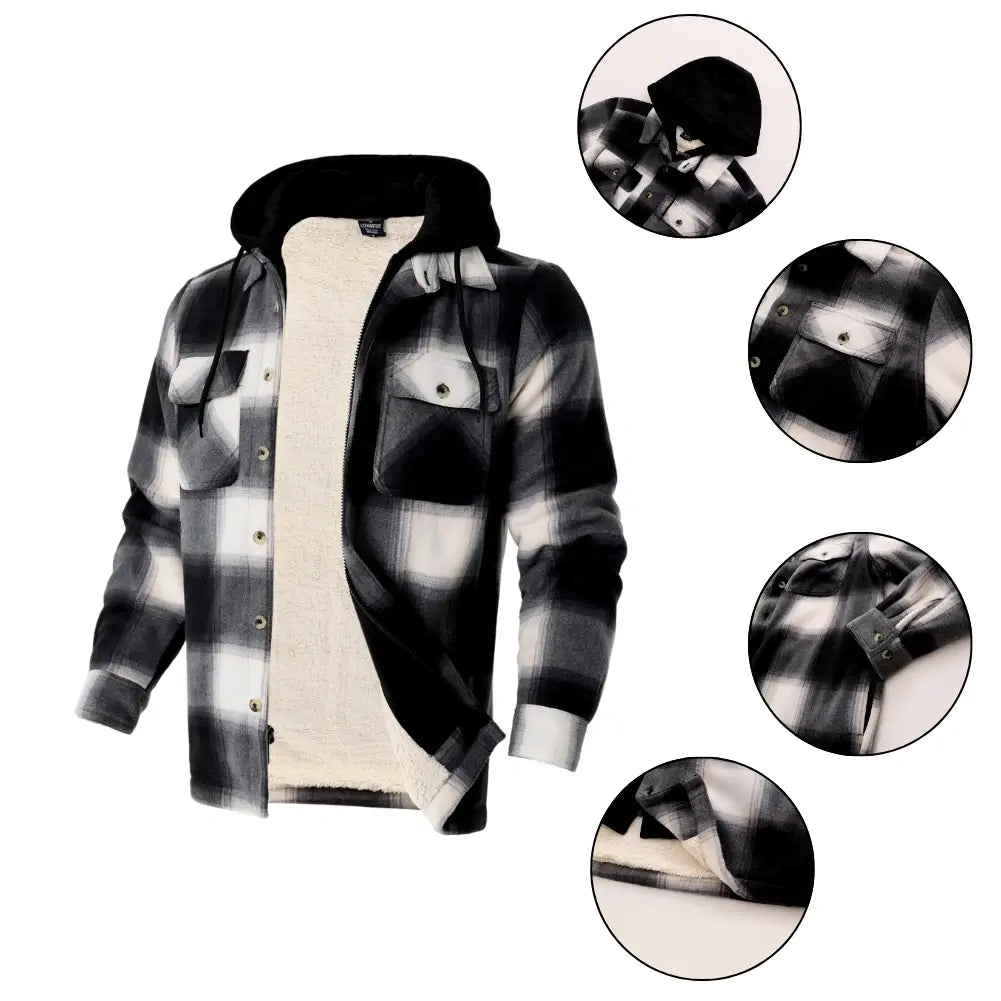 Men's Warm Plaid Berber Fleece Lined Jacket - Winter Outdoor Casual Coat for Hiking, Camping & Daily Wear