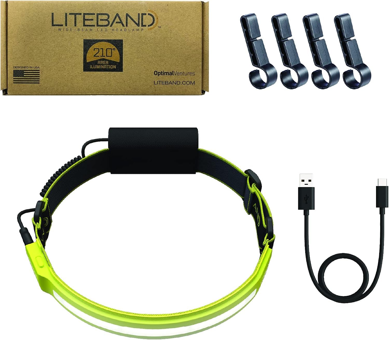 Liteband PRO 1000 Lumens Rechargeable LED Headlamp - Super Bright Tactical Headlight Flashlight for Hard Hats, Mechanics, Camping, Running & Outdoor Activities | Waterproof & Lightweight Forehead Lamp for Adults (Yellow)