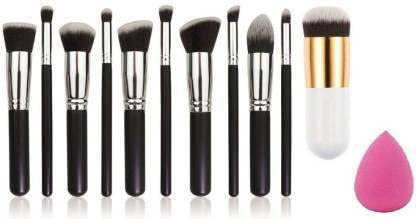DATNASAYAD 10-Piece Professional & Personal Synthetic Makeup Brush Set with Blending Brush & Pink Beauty Blender - Perfect for Foundation, Contouring & Everyday Makeup Application
