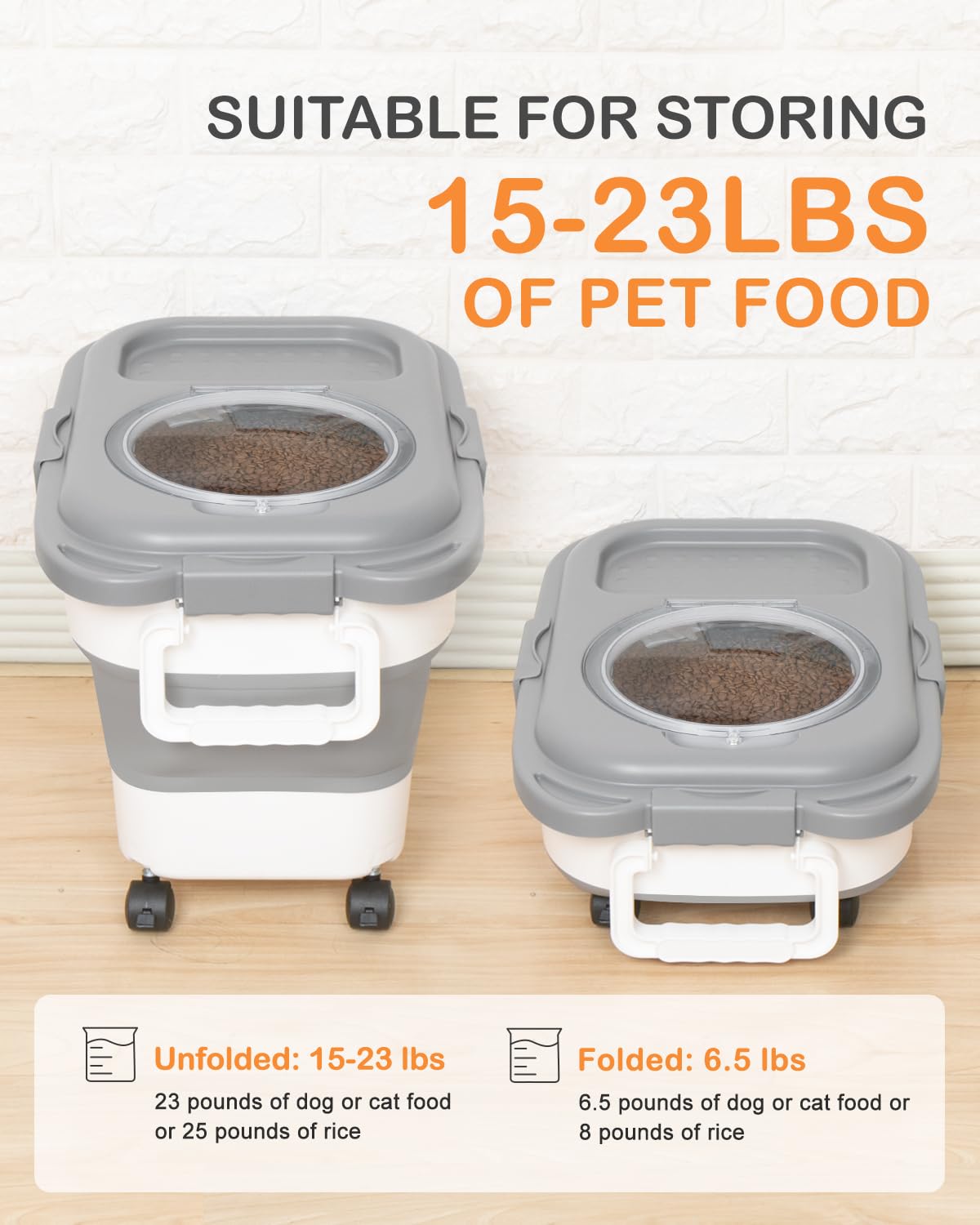 15-23 Lbs Collapsible Dog Food Storage Container with Airtight Lid, Wheels & Handle - Large Pet Food Bin for Dogs & Cats - Includes Scoop & Bowl - Perfect for Home, Travel & Outdoor Use