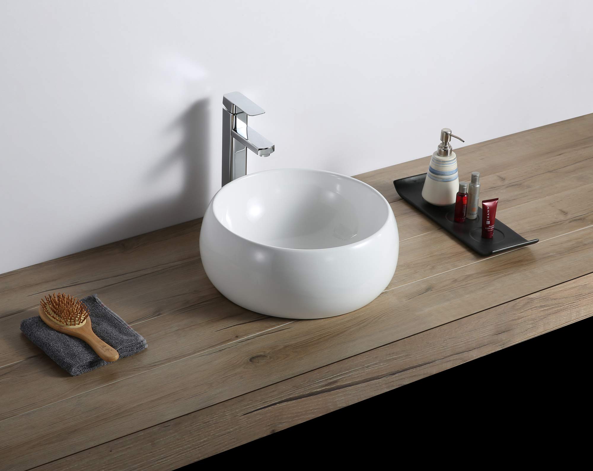 Ruvati 12 Inch White Porcelain Round Vessel Sink for Bathroom Vanity - RVB0312 | Above Counter Ceramic Sink for Modern & Elegant Bathroom Decor | Perfect for Small Spaces, Powder Rooms & Guest Baths