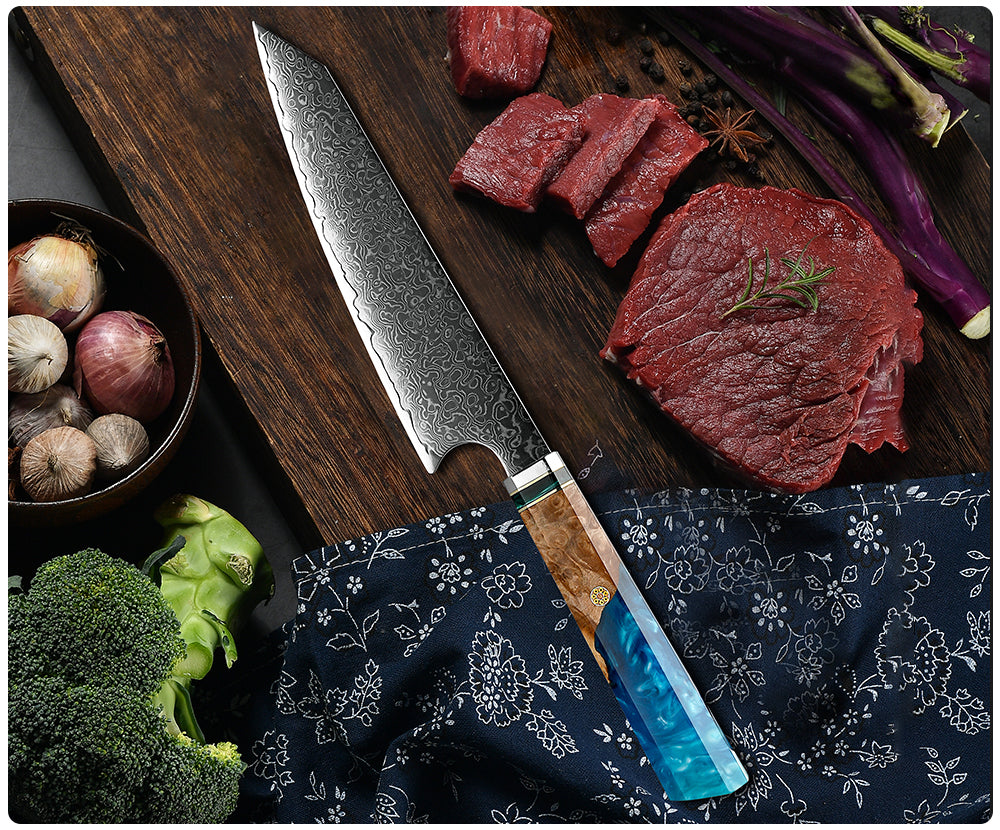 Premium Japanese Knife Set - VG-10 Damascus Steel Blades with Olive Burl Wood & Resin Handle - Perfect for Sushi, Meat Cutting & Professional Kitchen Use