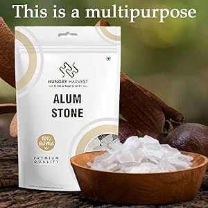 Hungry Harvest Alum Stone (Fitkari) 200g | Natural Crystal White Stone | White Phitkari Crystal for Skin Care, Hair Growth & Water Purification | Multipurpose Household & Beauty Uses