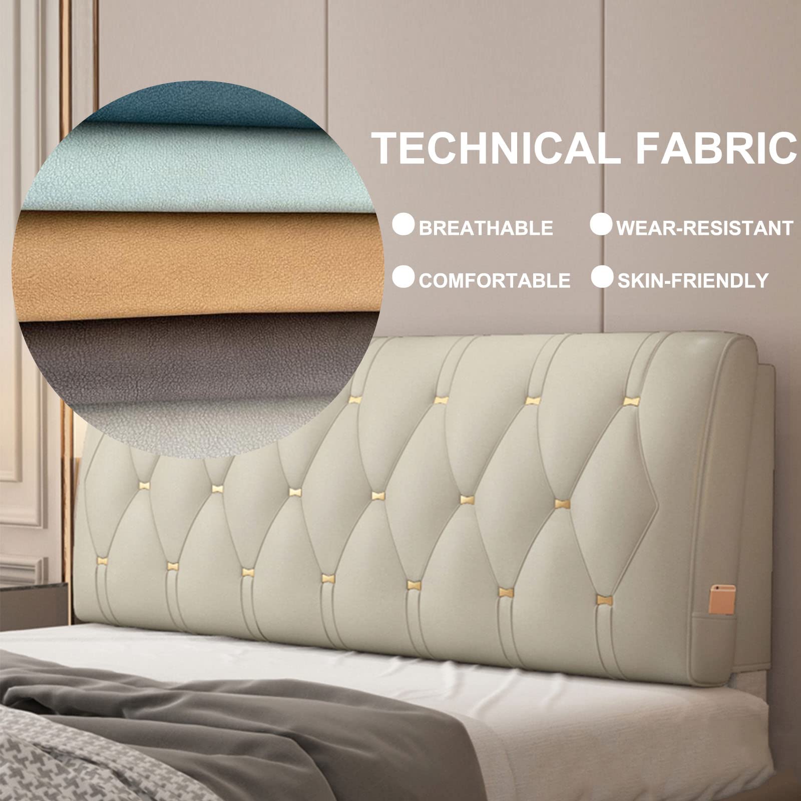 Rectangular Headboard Cushion - 190cm Long Body Support Pillow with Removable Cover - Soft Bolster Backrest for Reading, Sleeping & Relaxing - Perfect for Beds, Sofas & Tatami Mats (No Headboard Needed)