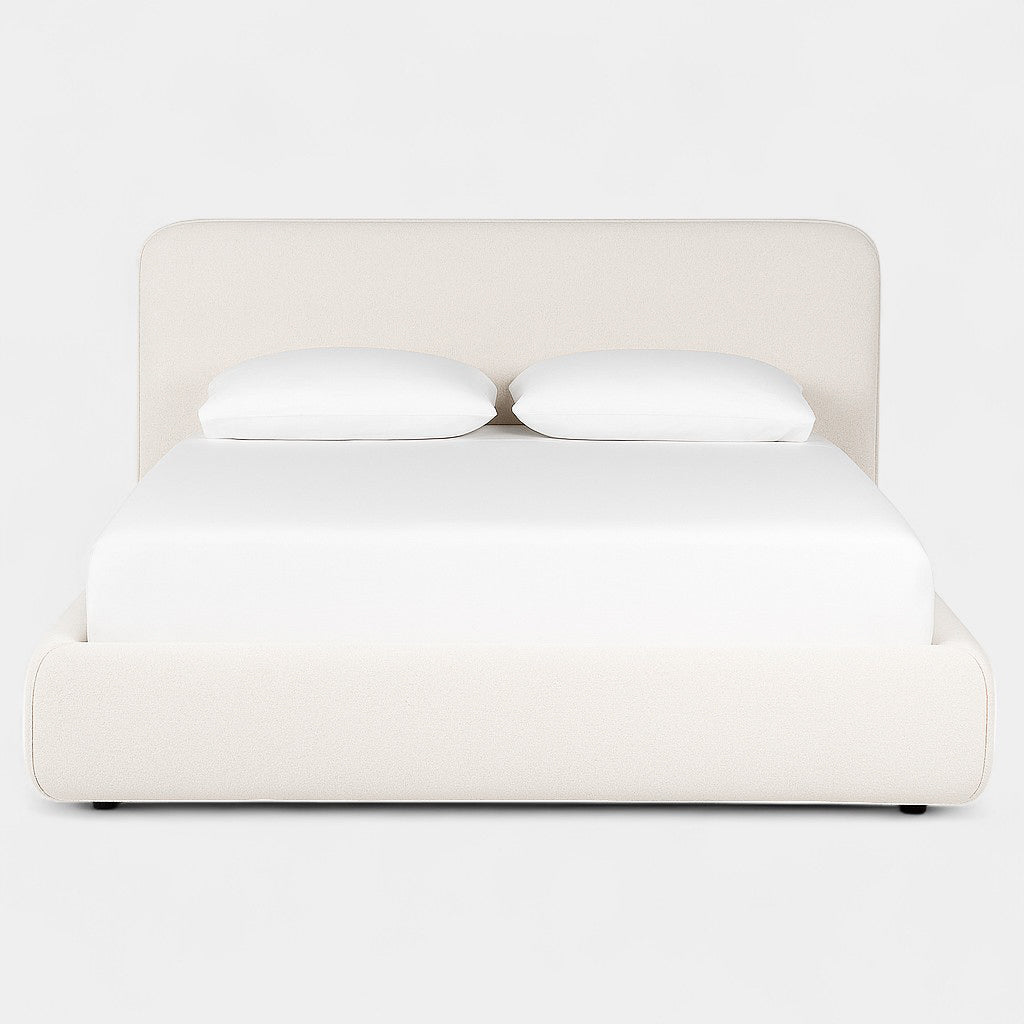 Broadview Platform Bed Frame with Headboard - Mellow Ivory Finish, Queen Size, Modern Minimalist Design for Bedroom, Guest Room, or Studio Apartment