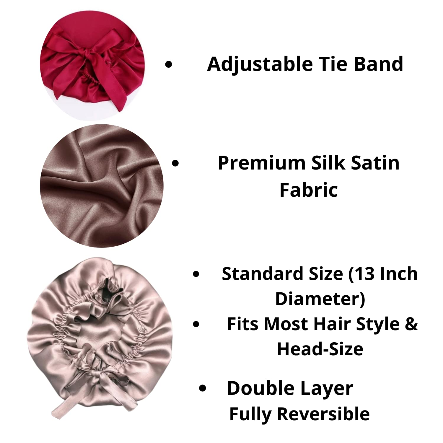 Silk Satin Bonnet for Curly Hair & 2 Satin Pillowcases + 3 Scrunchies Set - Best Hair Protection Gift Combo for Women | Nighttime Hair Care, Travel Essentials & Bedroom Luxury Accessories
