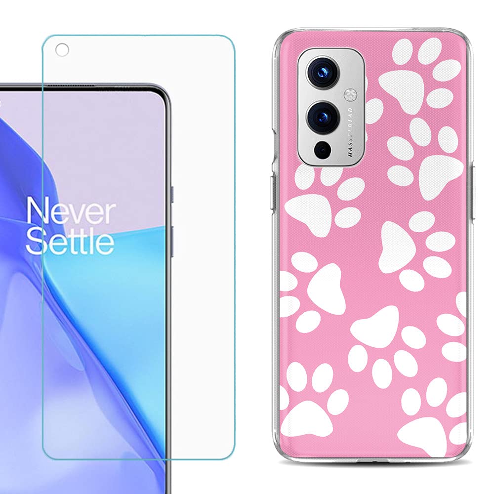 OnePlus 9 5G TPU Case with Screen Protector - Slim Fit Pet Paw Design for Daily Protection