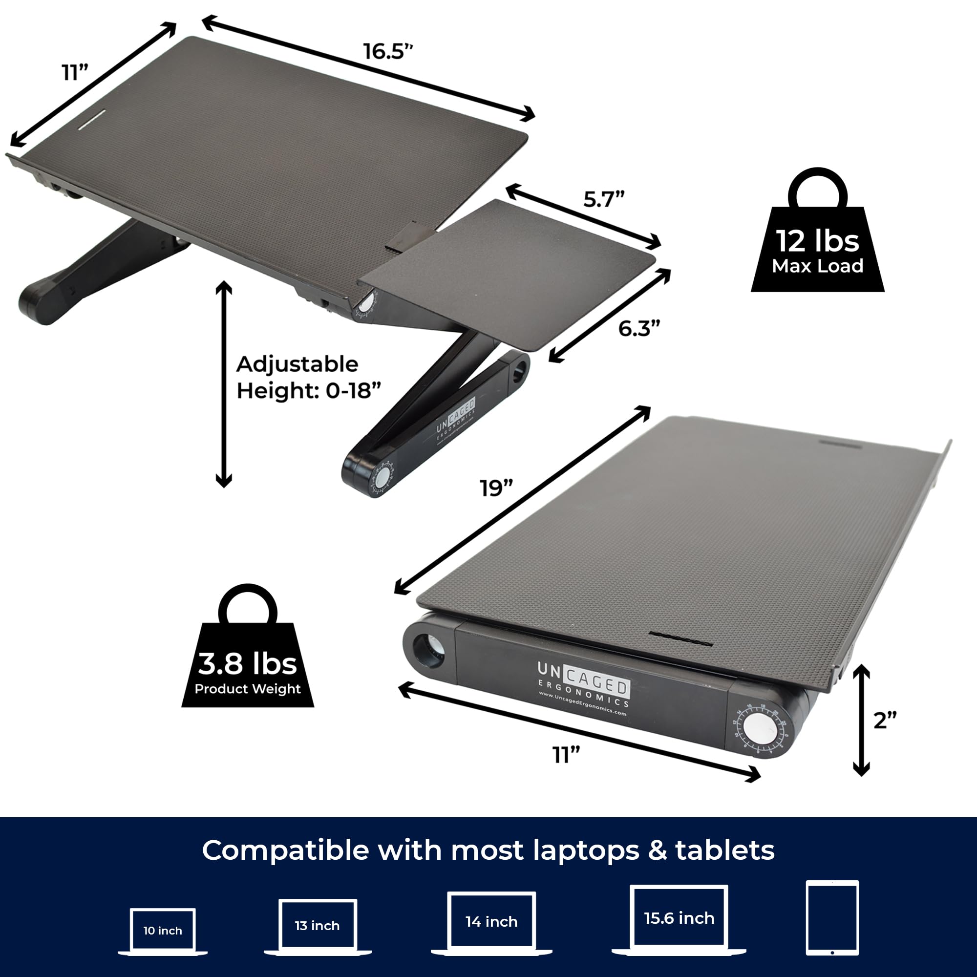 WorkEZ BEST Adjustable Laptop Stand for Desk - Portable, Foldable & Height-Adjustable Computer Riser with Cooling Function (Black) - Perfect for Home Office, Gaming & Workspace Ergonomics