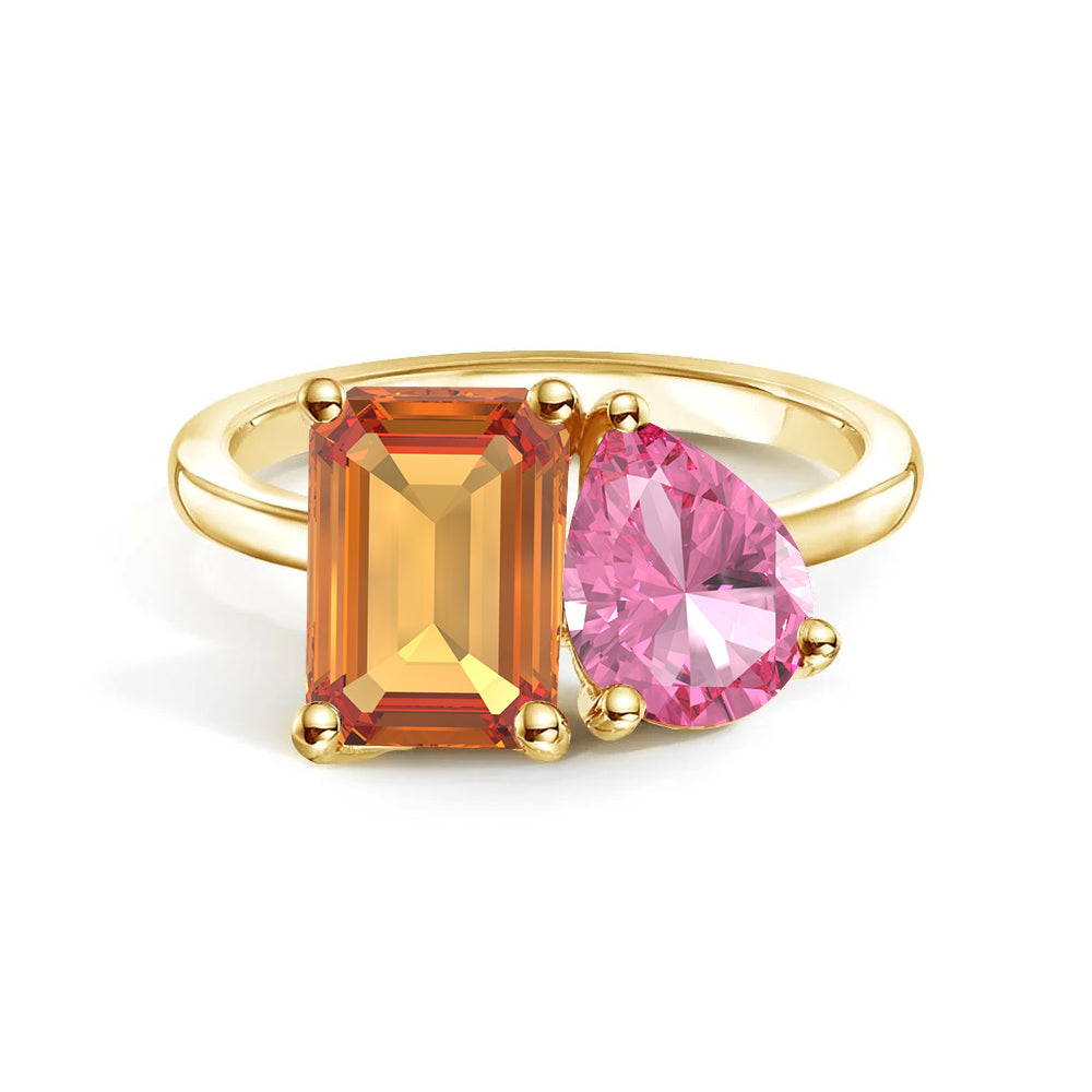 Personalized Citrine Toi et Moi Anniversary Ring - Custom Birthstone Jewelry for Couples, Gift for Her, Wedding Band, Romantic Present for Valentine's Day or Anniversary