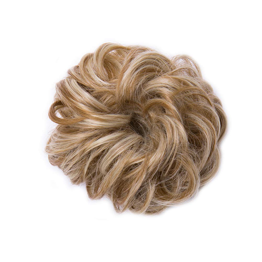 Fluffy Wavy Messy Bun Hairpiece for Women - 2 Pack Synthetic Chignon Scrunchies with Elastic Band (Light Ash Brown & Bleach Blonde) - Perfect for Updos, Casual Wear, and Special Occasions