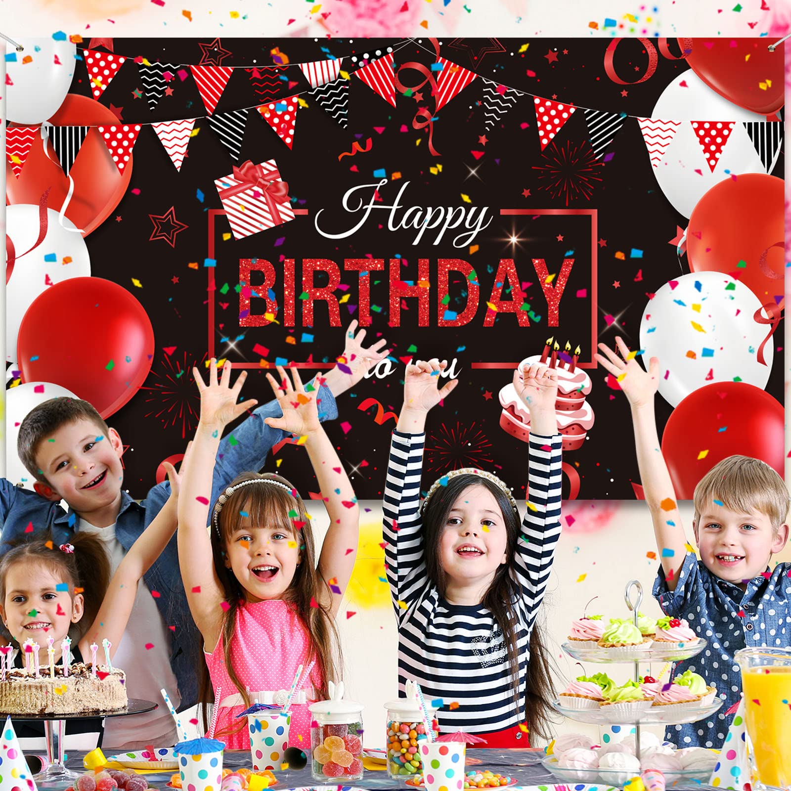 Tatuo 50-Piece Birthday Balloon Garland Kit - Happy Birthday Backdrop Banner Decorations for Kids, Men & Women - Red and Black Party Supplies for Anniversary, Baby Shower & Graduation Celebrations