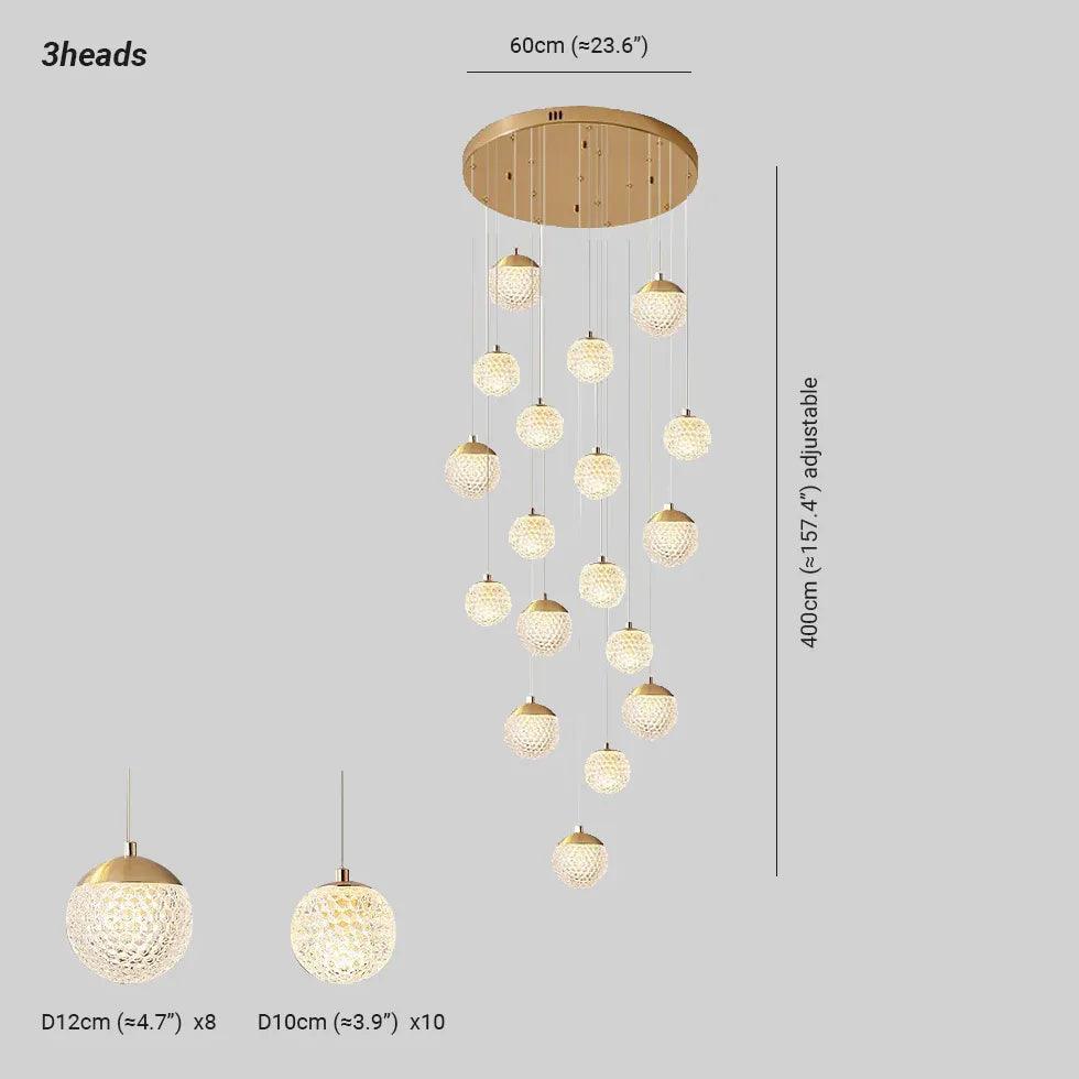 Modern Spherical Multi-Head Crystal Chandelier - Luxury Hallway Pendant Light Fixture for Foyer, Dining Room & Staircase Lighting