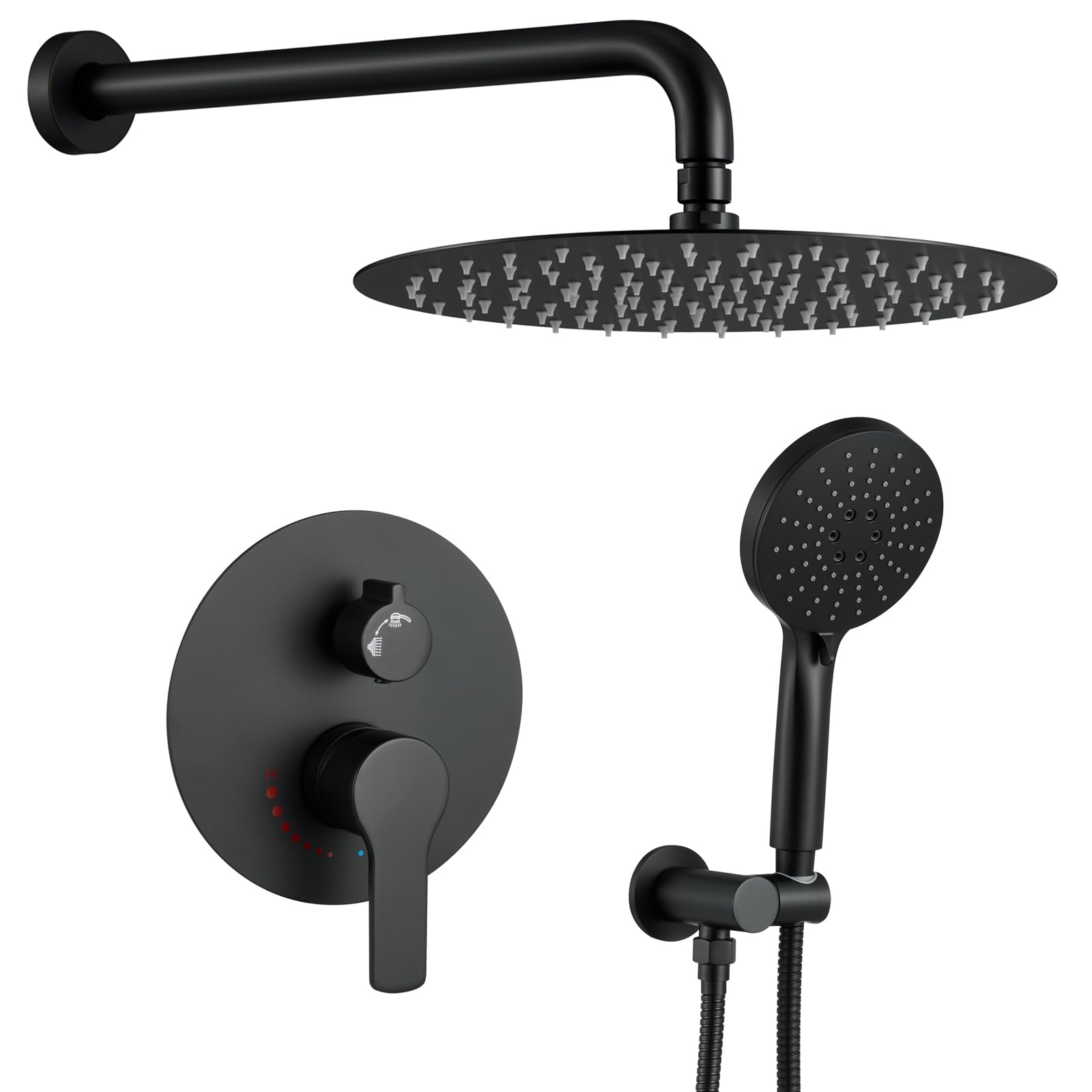 Matte Black Shower System - High Pressure Shower Faucet Set with 12 Inch Rainfall Shower Head & Handle, Brass Valve Bathroom Fixtures for Modern Home & Spa Experience