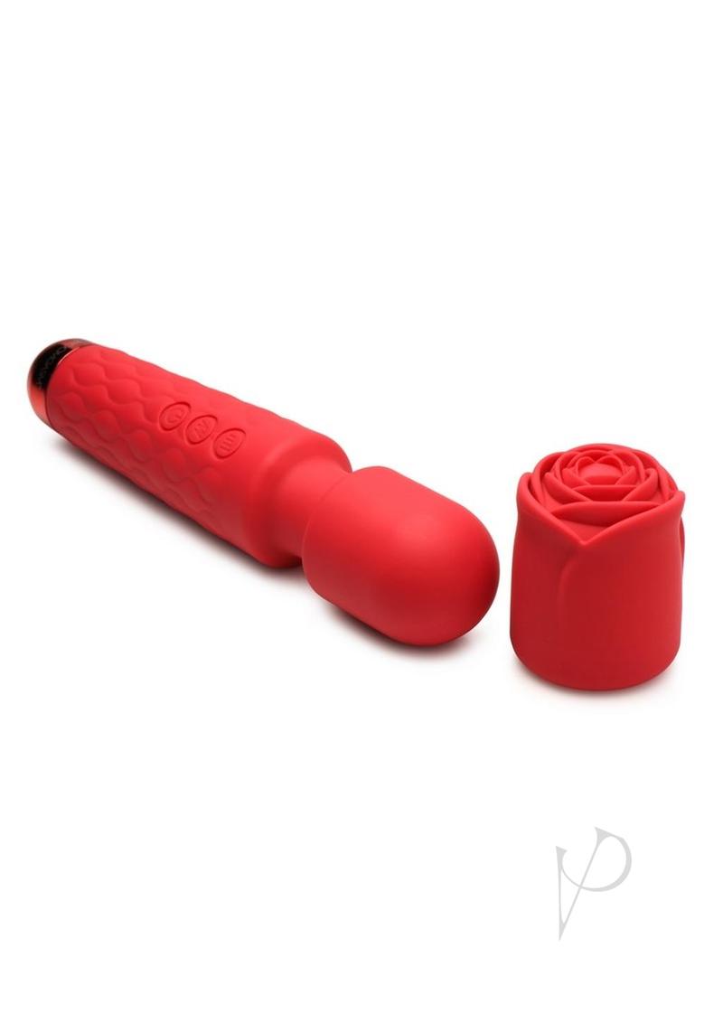 Bloomgasm Pleasure Rose 10X Rechargeable Silicone Wand Massager with Rose Attachment - Red | Powerful Personal Massage for Relaxation & Intimate Moments | Perfect for Couples & Solo Use