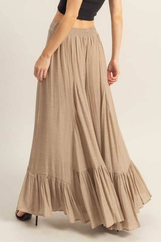 High Waist Ruffle Flared Wide Leg Boho Beach Pants for Women - Summer Vacation, Yoga, Casual Outfits & Boho Style Fashion
