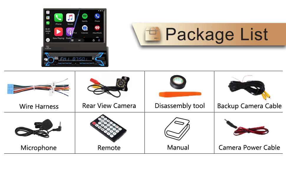2025 7-Inch Motorized Flip-Out Single Din Car Stereo with Wireless Apple CarPlay & Android Auto - Bluetooth, HD Touchscreen, Backup Camera, USB/SD/AUX Input, AM/FM Radio, Subwoofer & DSP Support | Perfect for Road Trips, Commuting & Hands-Free Navigation