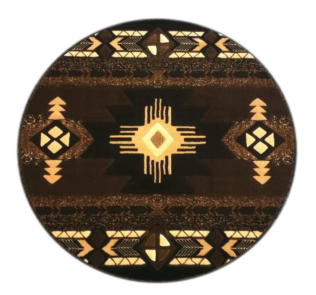 Champion Rugs Southwest Native American Round Area Rug - 7x7 Feet Chocolate Brown - Perfect for Living Room, Bedroom & Boho Decor