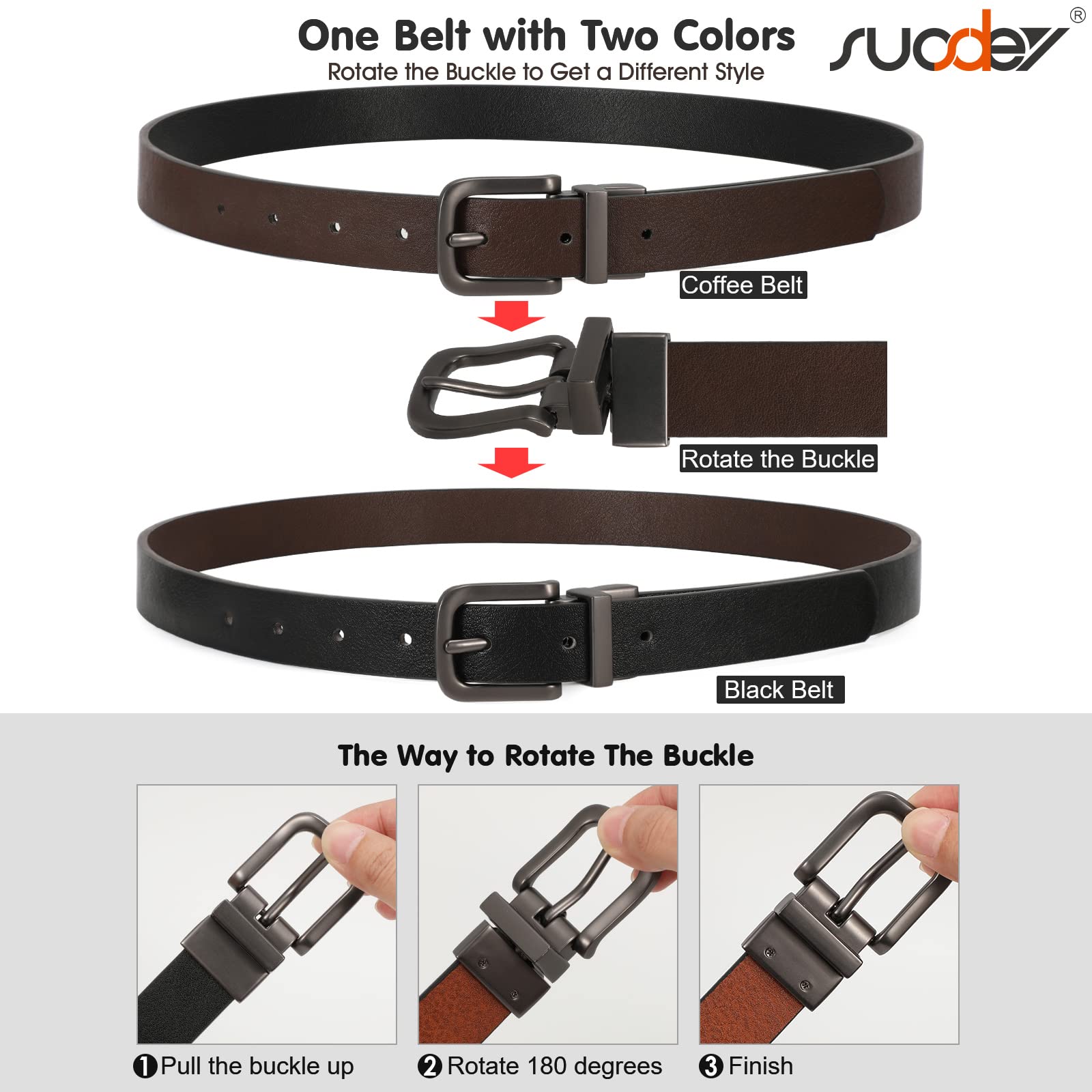 SUOSDEY Reversible Leather Belts for Boys - Adjustable Kids Belt for School Uniforms, Jeans & Casual Wear | Durable Waistband for Daily Use, Back to School & Playtime