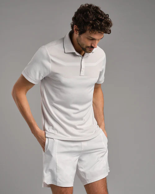 Rhone Men's Cross Court Polo Shirt - Breathable Performance Golf & Tennis Shirt in Bright White/Sleet Gray - Perfect for Workouts, Casual Wear & Outdoor Activities