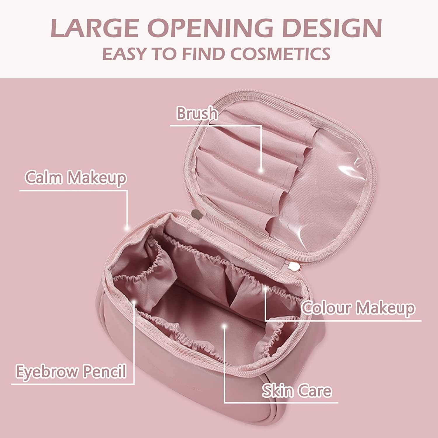 Travel Makeup Pouch Cosmetic Organizer Bag - Waterproof Shower & Wash Bag for Women | Portable Toiletry Organizer with Multiple Pockets | Perfect for Vacation, Gym & Daily Use (Light Pink)