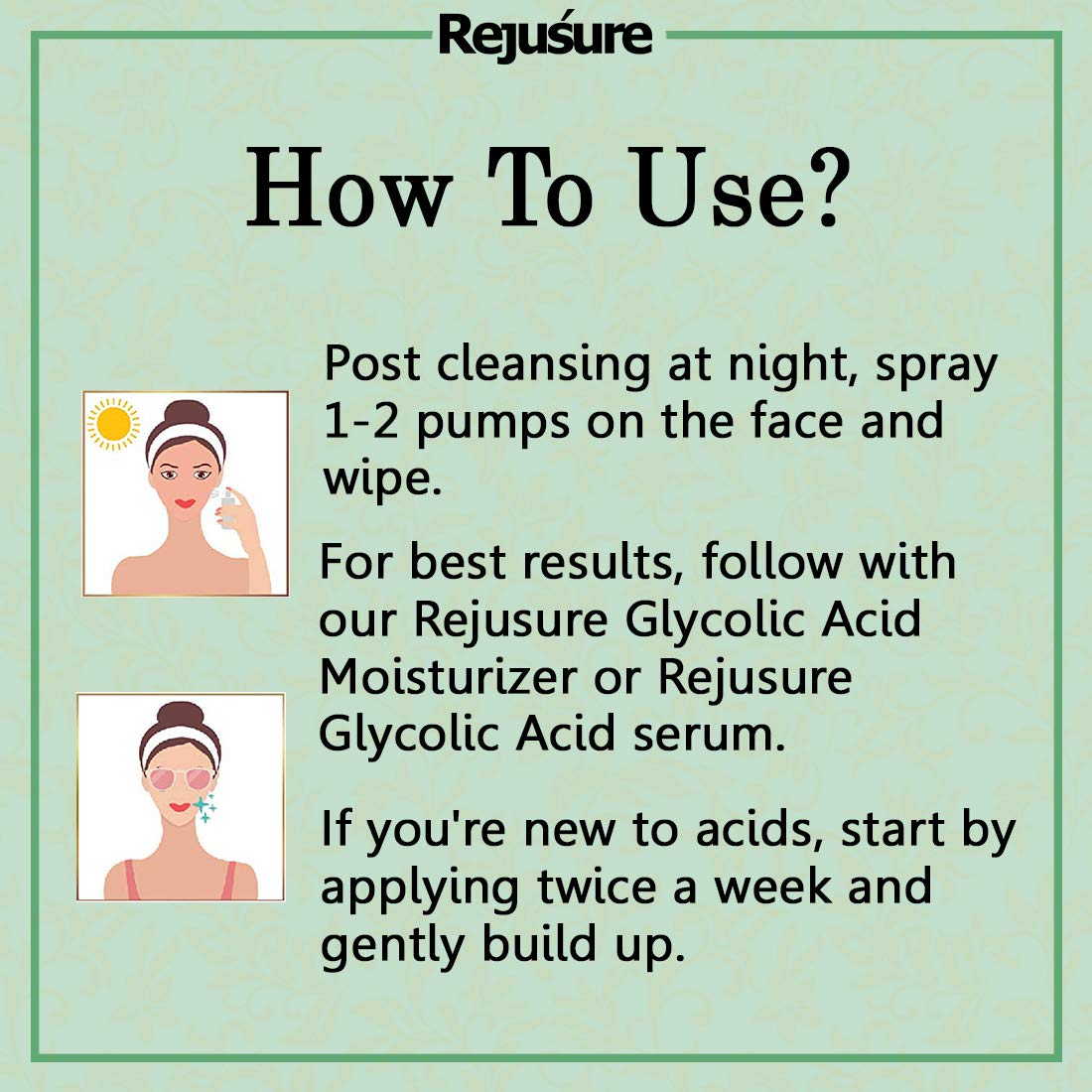 Rejusure Glycolic Acid Face Mist - Exfoliating & Hydrating Facial Spray for Skin Brightness & Clarity | 100ml | Perfect for Daily Skincare Routine & On-the-Go Refreshment