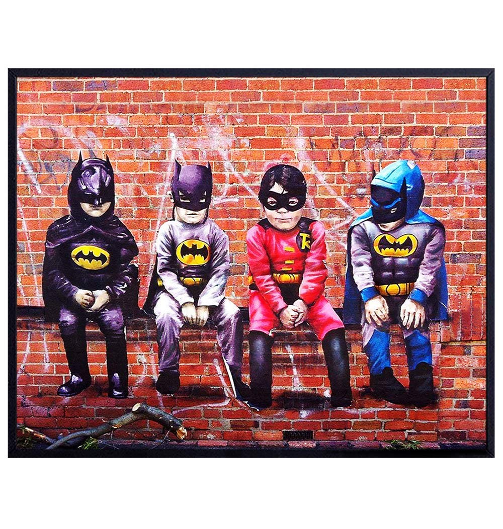 Batman and Robin Kids Costume Poster - 8x10 Superhero Wall Art Print for Comic Book Fans - Graffiti Style Room Decor for Boys Bedroom - Perfect Gift for Superhero Lovers - UNFRAMED - Ideal for Kids' Rooms, Playrooms, and Superhero Themed Parties