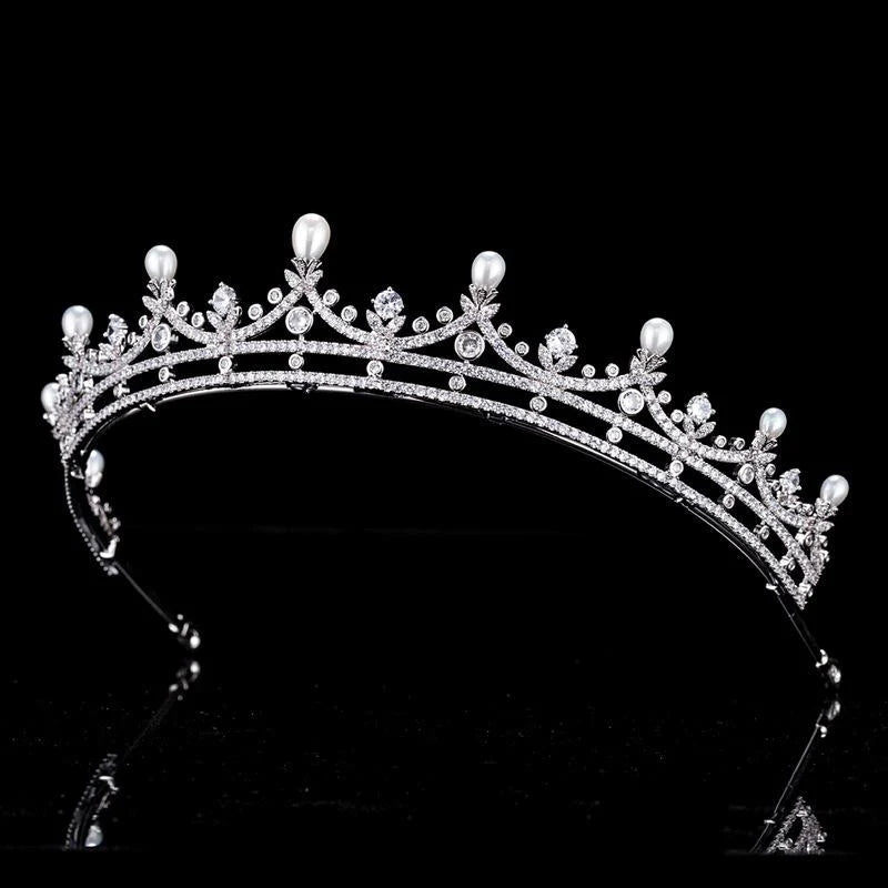 Sparkling Silver Crystal and Pearl Wedding Tiara for Brides - Elegant Hair Accessory for Weddings, Prom, Pageants & Special Occasions (Style 7438)