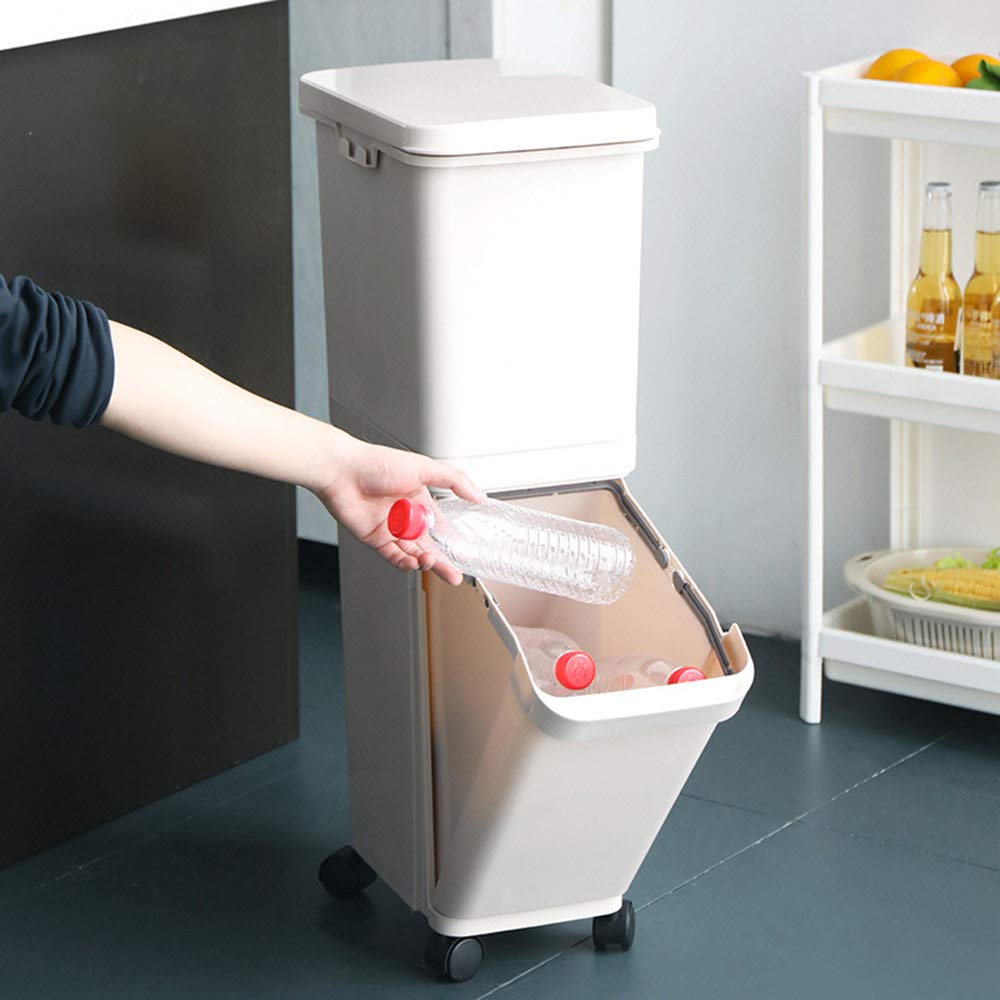 32L Double Compartment Recycling Pedal Bin with Odor-Proof Lid - Kitchen Trash Can for Waste Separation, Ideal for Home, Office & Restaurant Use
